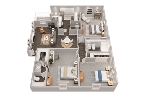 Floor plan for 3 beds, 2 baths, 1295 sqft